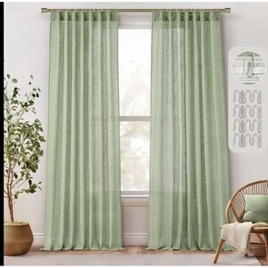 Sage Green Linen Curtains 120 Inches Long 2 Panels for‎ Bedroom